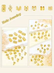 70颗波西米亚风迷你脏辫珠，复古镂空金属发夹，辫子发饰，爪子，夹子，发卡 - 金色 - 查看 4