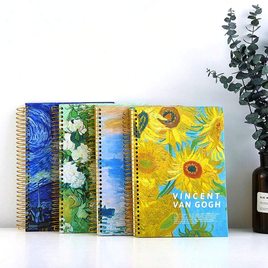 大号螺旋装订笔记本，B5，300 页，8x10 大号笔记本，精装大号日记本，厚横线笔记本，文森特梵高杏花女士礼物。，适用于学校用品，返校 - B5 - 查看 1