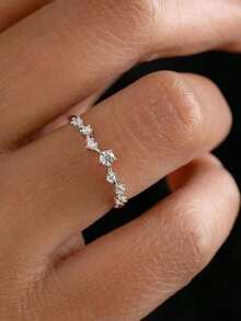 1pc Minimalist Micro Pave 7 Cubic Zirconia Round Stone Copper Ring, Suitable For Women Daily Wear Engagement Wedding Jewelry GiftOne Piece Will Be Delivered Randomly In Terms Of Color And Style - ngẫu nhiên - Xem 5