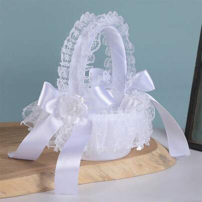 White And Champagne Wedding Flower Baskets To Make Your Flower Girl Shine - Perfect For Your Special Day, Indoor Or Outdoor