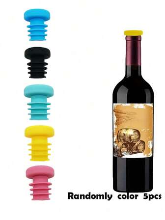1/5 buc dop de vin din silicon simplu și ușor de utilizat, dop de sticlă de vin și bere din silicon, dop de etanșare pentru băuturi de șampanie, dop de plută de vin din silicon reutilizabil, potrivit pentru sticle de vin, bere, șampanie, pentru mașina de spălat vase, menține vinul proaspăt
