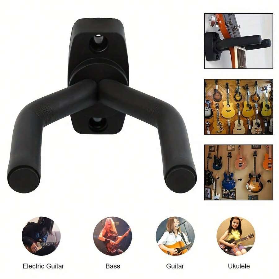 6/4/3/2/1pc Guitar Hanger Wall Mount 4 Packs, Guitar Holder Wall Mount Hook Stand Display With Screws - Easy To Install - Fits All Size Guitars, Bass, Mandolin, Banjo, Ukulele - Black - View 1