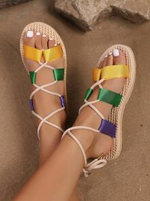 波西米亚风格优雅新款休闲沙滩系带平底凉鞋