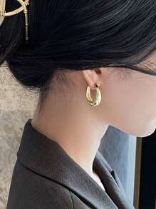 1 对复古优雅金色奢华小众设计女式环形耳环 - 金色 - 查看 3