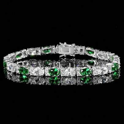 سوار بيضاوي من الزركونيا الأخضر والأبيض عصري وشامل، مناسب للارتداء اليومي للنساء قطعة واحدة