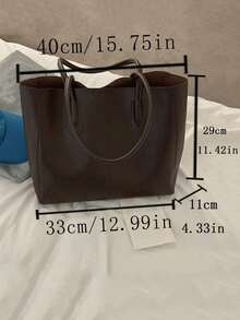 Vintage Brown Minimalist Large-Capacity PU Leather Tote Bag For Women – Commuter Essential, Soft Textured Single Shoulder Satchel With Double Handles, Versatile Casual/Office/Travel Bag, Waterproof Durable Fashion Accessory For Daily Work, College, Shopping, Autumn Winter 2025 Solid Color Spacious Handbag.