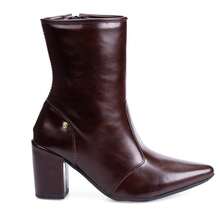 Women's Short Boot With Block High Heel And Pointed Toe - Rỉ Nâu - Xem 4