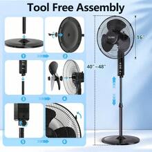 16 Pedestal Oscillating Fan With Remote Control, Stand Up Fan Adjustable Height, 3Speed, Electric Cooling Fans For Bedroom Home Offi Use