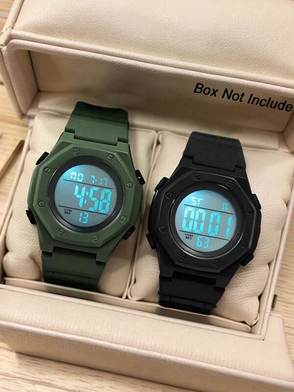 1 stuk modieus lichtgewicht Polygon 50M waterdicht herenhorloge, kan licht uitstralen | Tijd | Alarm instellen | Controleer datum en weekdag, multifunctioneel elektronisch horloge, buitenspelen | Strandduiken | Het beste sporthorloge voor dagelijks gebruik