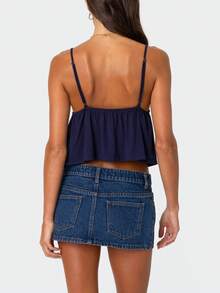 Womens V-Neck Babydoll Tank Top Summer Front Tie Crop Tops Solid Color Slim Camisole Spaghetti Strap Cami Tops Casaul Open Back Blouse For Streetwear Going Out Outfit - 藏蓝色 - 查看 3