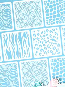 6 包方形 3.94 英寸可重复使用白色 PET 镂空模板防水易清洁手工 DIY 日记本剪贴簿绘画书装饰帆布木质墙壁贺卡涂鸦艺术用品，适用于学校用品，返校 - 白色 - 查看 1