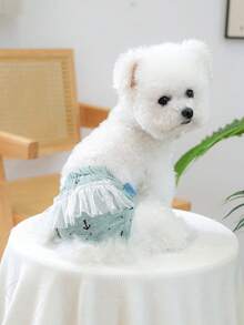 1件宠物衣服，狗狗/猫咪服装，快乐小狗小型犬休闲时尚可爱舒适锚图案尿布 - 绿色 - 綠色 - 查看 5