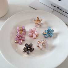 6pcs/Set Women's Mixed Color Alloy Crystal Flower Hair Clips, Elegant High-End Bangs/Fringe Clips, Princess Style Hair Accessories, Versatile For Daily Decoration, Dating, Commuting, Gift Flower Claw Clips