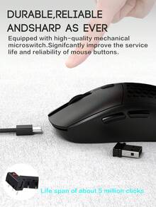 HXSJ T20 2.4G Wireless Mouse, 6 Buttons, Ergonomic Design With RGB Lighting, Suitable For Office And Gaming, Great For Christmas/New Year Gift, Christmas Decoration, Children's Christmas Gift, Family Gift, Year-End Gift - 洞洞款-黑色 - 查看 6