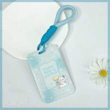 INS 风格 ABS 滑盖英文草莓猫卡夹，学生证件夹，校园卡夹，钱包，防丢失保护套，男女通用，适用于学校用品，返校 - 彩色 - 查看 4