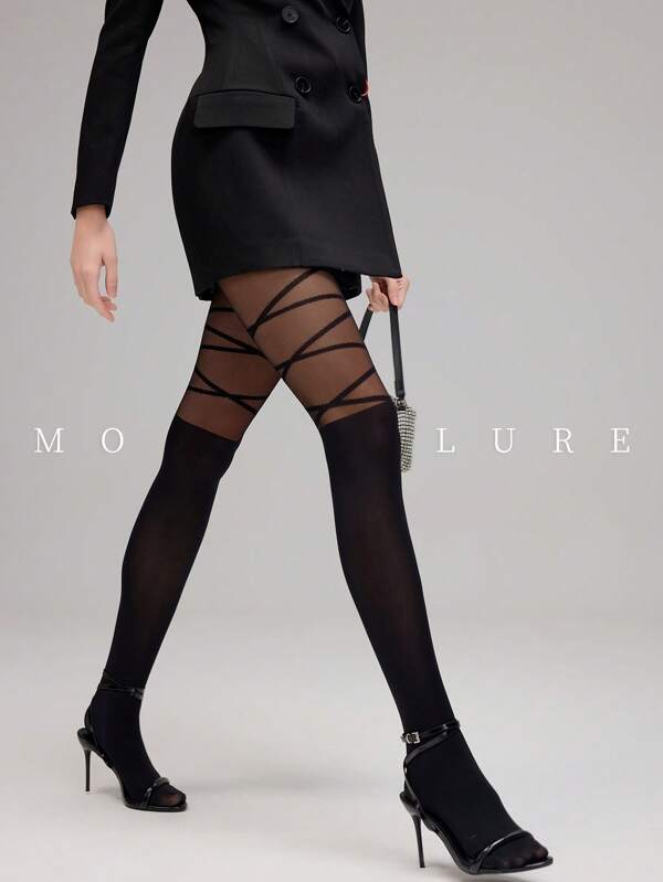 1pc Classic Versatile Sheer Jacquard Pantyhose, Suitable For Daily Commute And Nightclub
