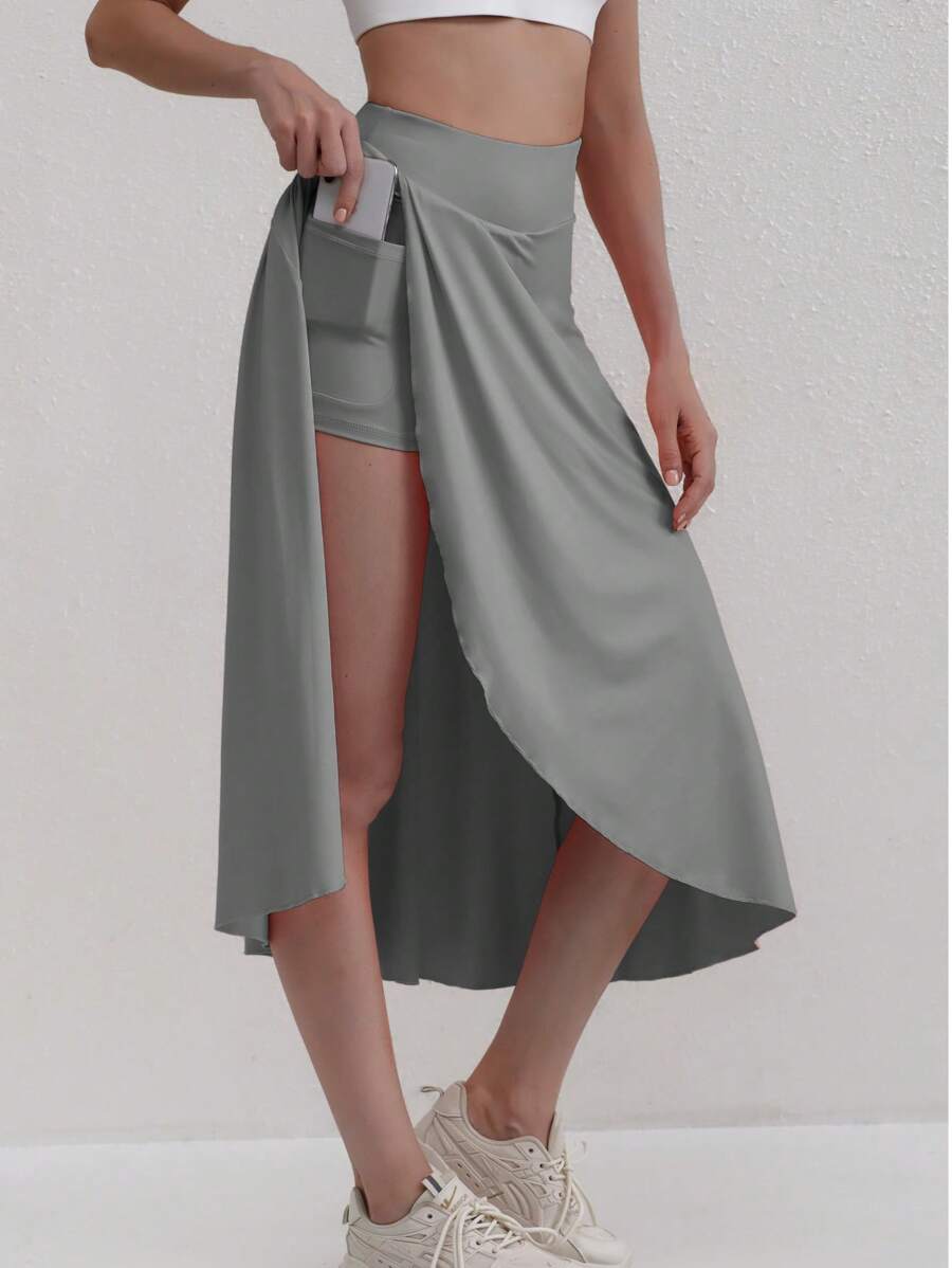 Plus Size Asymmetrical Hem Skirt, Black High Waist Long Skirt Design, Slimming Umbrella Skirt