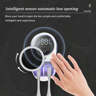 USB-laddande tandborstesterilisator, väggmonterad tandborstehållare, desinfektionsanordning för tandborstehållare, automatiskt avkännande tandborsteställ, tandborsteställ med 2 borstfack, badrumstillbehör, heminredning