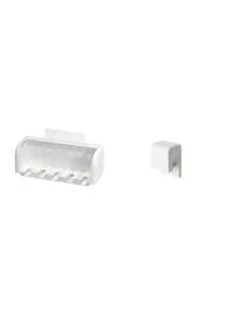 2pcs Punch-Free Wall-Mounted Toothbrush Holders Wall Mounted With Cover, Electric Tooth Brushing Holder For Bathroom,Toothpaste Storage Rack, 2/5/6 Slots Self Adhesive Toothbrush Organizer For Family,Bathroom Organizer Accessories (White)