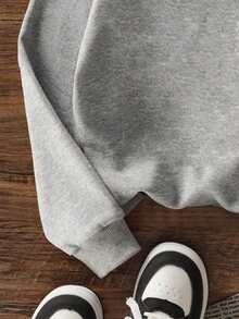 1pc Tween Girl Thermal Lined Thick Warm Hoodie Sweatshirt, Young Student Clothing, Suitable For Kids Autumn/Winter Long Sleeve Top - Grey - View 8