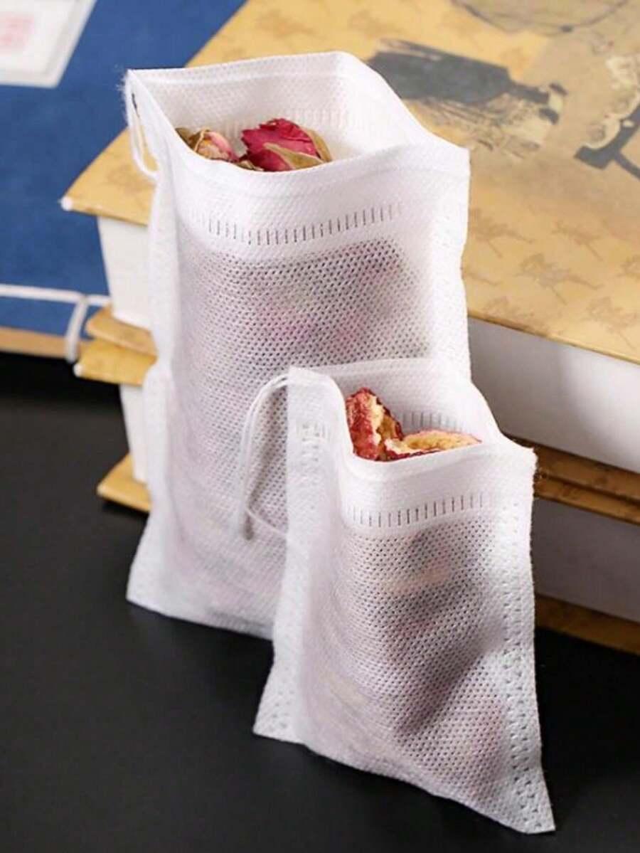 100个装多用途加厚茶包一次性多尺寸抽绳无纺布过滤袋茶叶袋煎药中药袋汤袋调味腌料袋花茶包足浴袋香料包驱蚊袋 - 彩色 - 查看 1