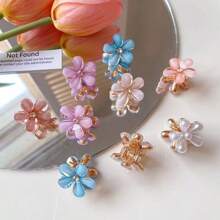6pcs/Set Women's Mixed Color Alloy Crystal Flower Hair Clips, Elegant High-End Bangs/Fringe Clips, Princess Style Hair Accessories, Versatile For Daily Decoration, Dating, Commuting, Gift Flower Claw Clips