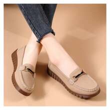 Loafers For Women, Comfortable Slip On Suede Flats Metal Buckle Walking Shoes