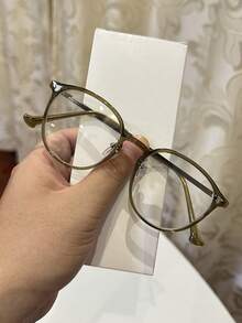 1pc Unisex Casual Retro Square Flat Lens Glasses, Suitable For Daily Wear And Street Photography - Coffee Brown - View 3