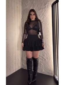 Shorts Skirt Layers With Ruffle Tailored Fabric - Black - View 4