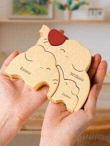 个性化木制熊姓氏拼图纪念品礼物，定制姓氏熊木制拼图，个性化熊雕像动物拼图，家居装饰摆件，适合送给妈妈、爸爸、成人的礼物，母亲节礼物，父亲节礼物 - 大象 - 查看 6