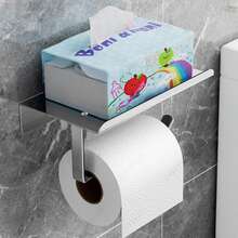 1PC Wall Mounted Toilet Paper Holder With Phone Shelf Stainless Steel Self Adhesive Or Screw Toilet Paper Roll Holder - Rustproof And Bathroom Washroom Tissue Roll Holder With Shelf, Bathroom Accessories, Bathroom Storage And Organization Bathroom Accessaries Bathroom Tools - Multicolor - View 6
