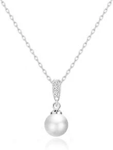 Philip Jones Silver Plated Pearl Drop Necklace Created With Zircondia® Crystals - 1 - 查看 5