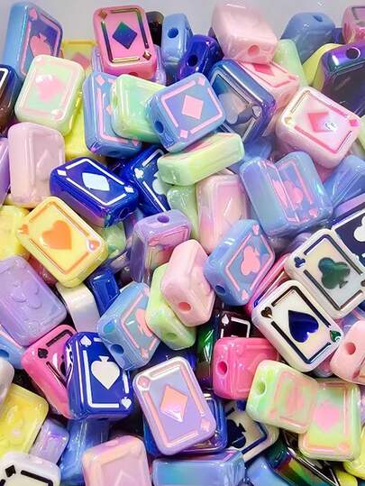 10pcs Random New Style Colorful Oil Drip Playing Card Acrylic UV Painted Center Hole Beaded DIY Jewelry Accessories, Suitable For Phone Chains, Pens & Decoration