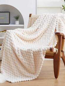 1 件豪华超柔软毛毯，优质丝滑法兰绒 3D 提花图案轻质床毯，舒适柔软蓬松法兰绒毛毯适合所有季节 - 舒适柔软轻质法兰绒毛毯，适用于沙发或床 - 米色 - 查看 3