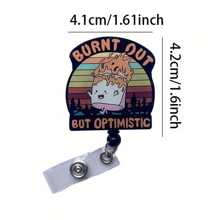 1 件“倦怠但乐观”亚克力 ID 徽章卷轴，带夹子的伸缩挂绳，适用于护士、办公室工作人员、工作场所身份证夹，适用于学校用品，返校 - 黑色 - 查看 2