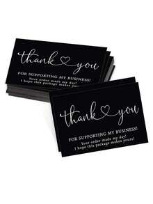 1 件/50 件/100 件 - 黑白感谢卡，我们感谢您支持我的业务客户感谢信息卡，“谢谢”感谢您支持我的名片，黑白配色小名片用于商务装饰标签 - 黑色 - 查看 1