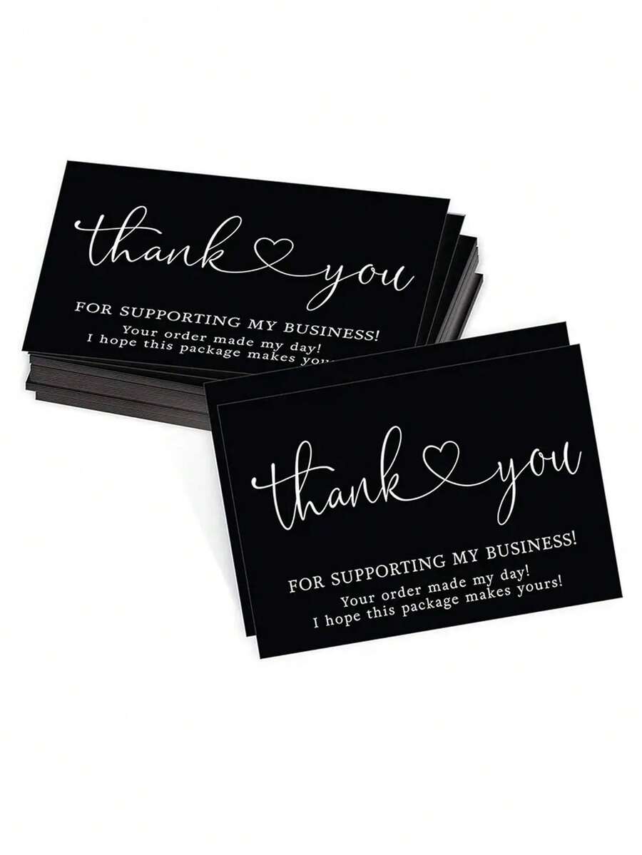 1 件/50 件/100 件 - 黑白感谢卡，我们感谢您支持我的业务客户感谢信息卡，“谢谢”感谢您支持我的名片，黑白配色小名片用于商务装饰标签 - 黑色 - 查看 1