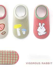 3 Pairs Cartoon Pattern Cute Baby Ankle Socks, 0-5 Years Old, Soft Breathable Comfortable, Printed Anti-Slip Sole, Suitable For Beginner Walkers