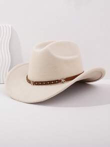 1pc Western Cowboy Hat For Halloween, Unisex Felt Soft Fedora Hat With Leather Band, Suitable For Music Festivals - Style 1 - View 16