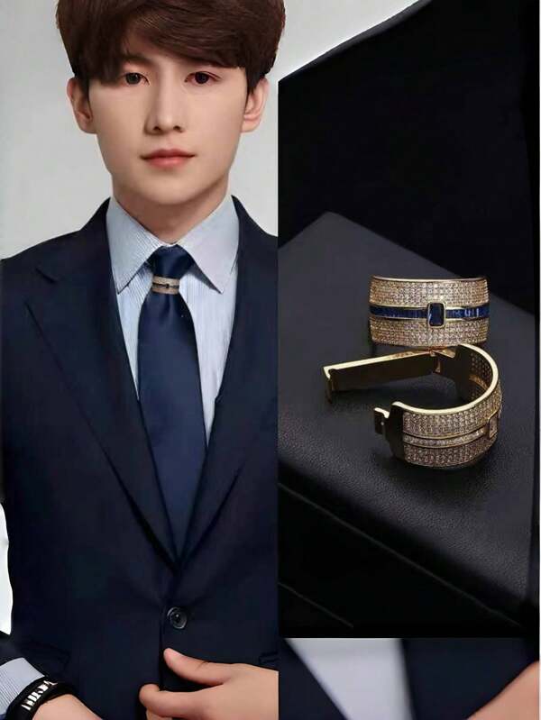 1 pieza Nuevo Clip de corbata de alta gama con forma de D, micro-incrustado con circonita, accesorio de corbata para hombres, moda transfronteriza
