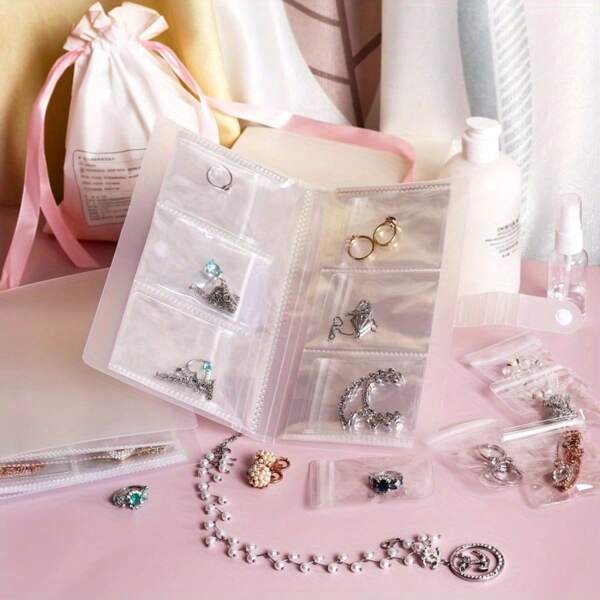 60pcs Large Capacity Transparent PVC Jewelry Storage Book - Multifunctional Storage For Earrings, Rings And Necklaces With Anti-Oxidation Bag, White Material, Easy To Clean, Classification And Organization Container For Rings, Earrings And Necklaces, Gift For Women, Ideal Gift For Holiday Essentials, Holiday Gift, Travel Photo Album, Travel Essentials (Friendly And Lightweight Design, 4 Grids/6 Grids, Jewelry Bags Need To Be Sold Separately)