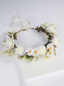 1 pièce Couronne de fleurs de style champêtre élégante pour mariée, accessoire de cheveux romantique pour mariage, festival, costume. Accessoire de cheveux pour femmes, voyage, anniversaire - Prune - Voir 3