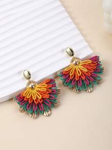 1 Pair Handmade Colorful Contrast Effect Phoenix Tail Flower Pendant Earrings, Unique Design, Suitable For Vacation, Party And Daily Wear - Multicolor - View 3