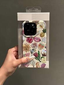 TPU白色珍珠元素时尚白色珍珠TPU闪亮亮片白色TPU 1件装白色仿珍珠刺绣玫瑰草莓图案全包TPU防震手机壳兼容苹果16、15、14、13、12、11 Pro Max及系列春季生日礼物 - 彩色 - 查看 5