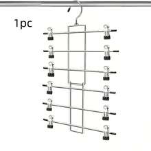 6-Tier Metal Pants Hanger With Clips - Space-Saving Wardrobe Organizer For Jeans, Scarves, And Skirts - Durable Painted Finish, Multi-Layer Storage Rack For Closet Organization, Compact Clothes Storage | Spacesaving Design | Metal Construction, Hangers For Clothes - Black - View 14