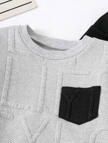 4pcs/Set Boys' Letter Pattern Jacquard Fabric Outfit, Contrast Color Pocket Design, Suitable For Outdoor Wear, Simple Sports Style