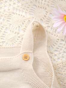 Infant Girls' Lightweight Knitted Flower Embroidery Strap Bodysuit, Summer - 米色 - 查看 3