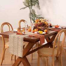 1 件波西米亚风格桌旗，农舍乡村粗麻布乡村餐桌中心装饰，小编织黄麻绳咖啡桌布，适用于餐桌和梳妆台装饰 - 棕色 - 查看 10