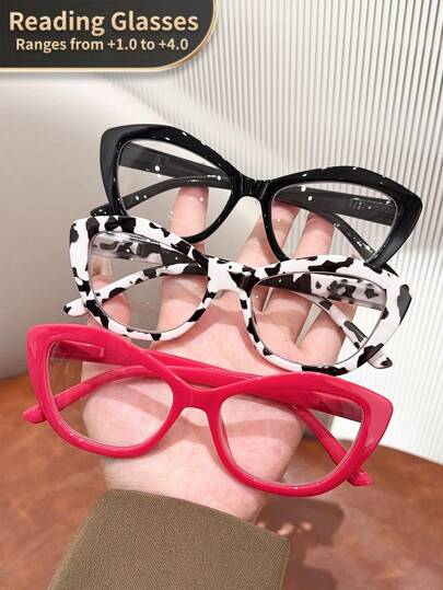 LiMiaoMiao 1pc Women's Cat Eye Vintage Reading Glasses, Clear Transparent Computer Magnifying Glasses, Strength +1.0 To +4.0