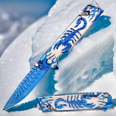 Exquisite 3D Lizard Carved Portable Folding Knife, Lightweight Outdoor Knife For Camping, Hunting, Fishing And Hiking With Pocket Clips And Ergonomic Grips - Perfect Gift For Men, Dads, Hiking Gear, Uniquely Designed And Well-Made